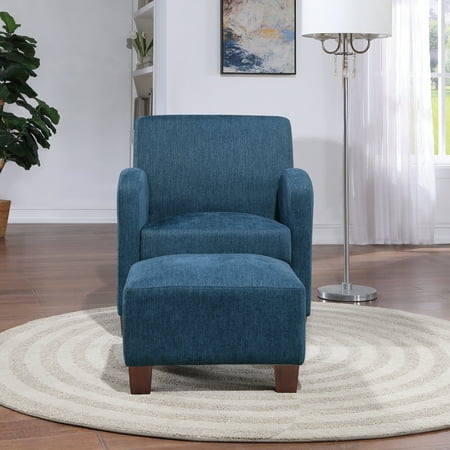 OSP Home Furnishings - Aiden Chair & Ottoman Herringbone - Navy