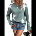 thumbnail image 3 of Suéter Informal de Punto con Cuello Redondo y Hombros Caídos con Estampado de Estrellas para Mujer Verde L, 3 of 9