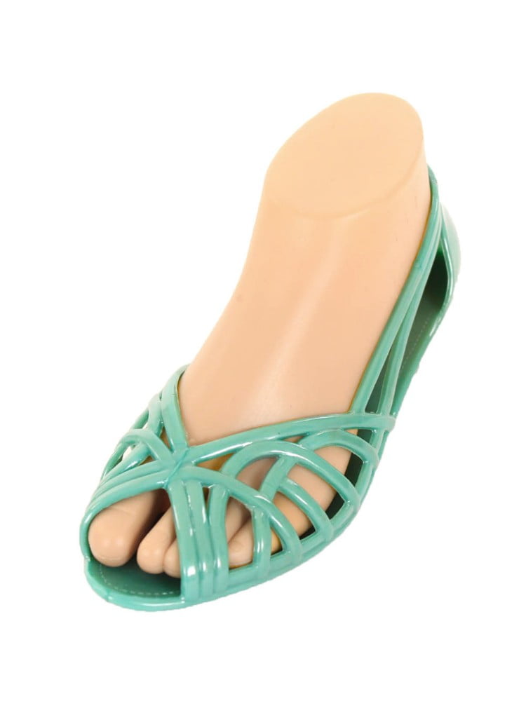 LAVRA Women's Clear Black Jelly Flats Sandals