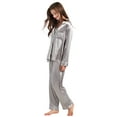 thumbnail image 3 of Tony & Candice Women's Classic Satin Pajama Set Adult Sleepwear (L,Gray with White Piping), 3 of 4