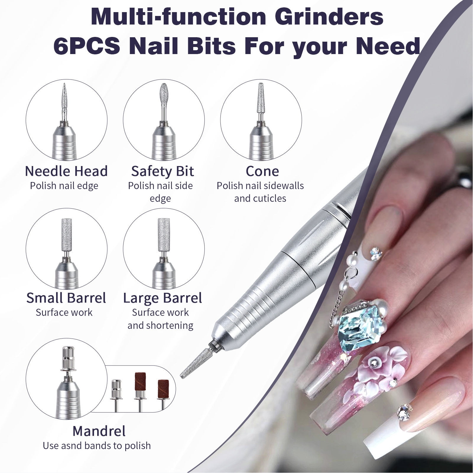 EOTVIA Portable Electric Nail Drill Manicure Pedicure Polishing Shape Tools for Nail Care Beauty Home Salon Use - 45000RPM, Pink
