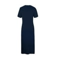 thumbnail image 3 of Npasoilc Summer Dresses for Women 2024 Short Sleeve Round Neck Boho Flowy Mid-Length Dress Solid Color Casual Slim-Fit Dresses, 3 of 5