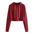 thumbnail image 2 of Women Fall Spring Hoodie Drawstring Loose Solid Color Drawstring Elastic Cuff Short Length Casual Pullover Daily Wear Top, 2 of 8