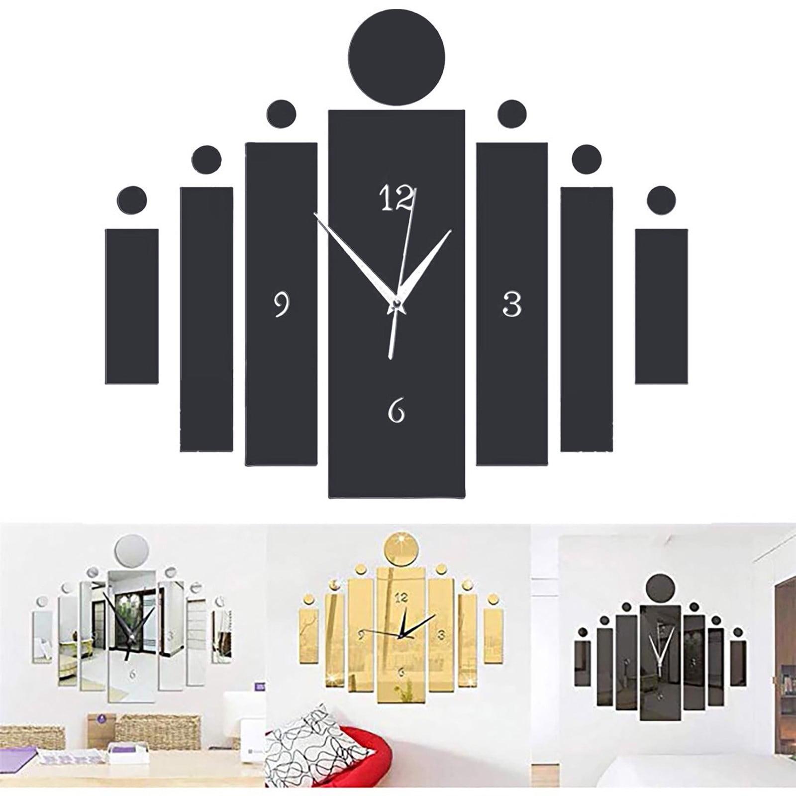 Luxury 3D mirror silver wall clock modern design home decor watch wall stickers