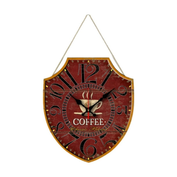 Reloj de pared de madera con números arábigos para decoración Rojo