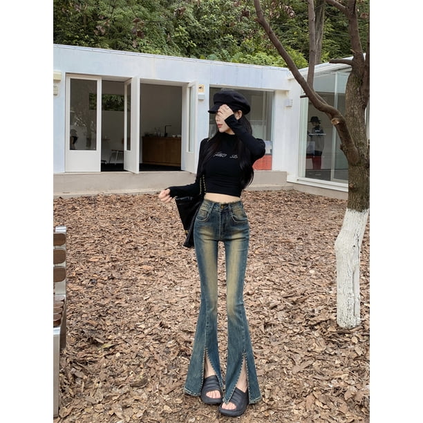 Women's Y2k Flare Jeans Harajuku Korean Baggy Denim Trousers