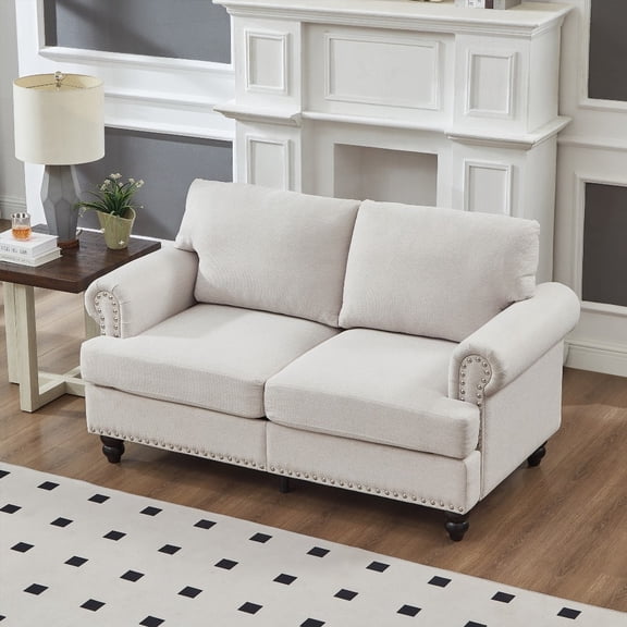 Modern Classic Design 59.5" Polyester Fabric Loveseat with Solid Wood Frame