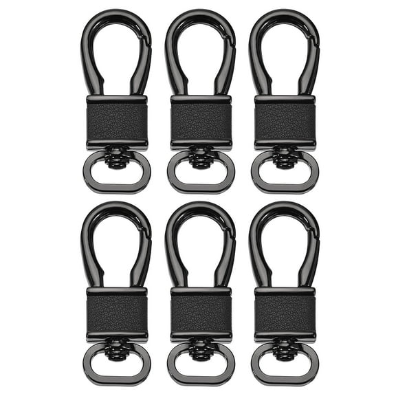 Key Chain Hooks, 6Pack Zinc Alloy Keychain Key Clip Hook, Key Rings Waist Pendant Leather Buckle (Metallic Black)
