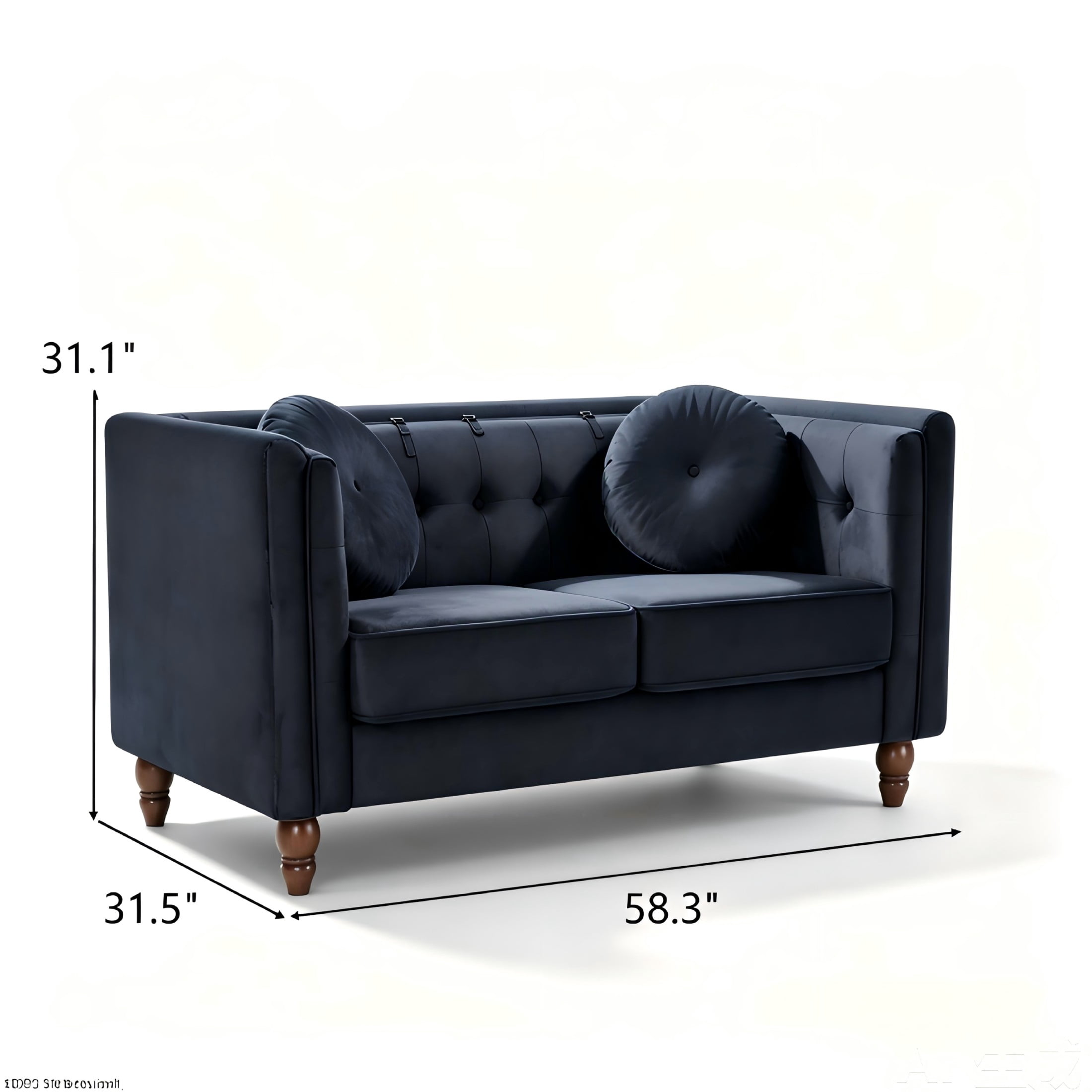 GDF Studio 58.3" Loveseat with Button-Tufted Crushed Velvet Upholstery & Tapered Wood Legs, Black