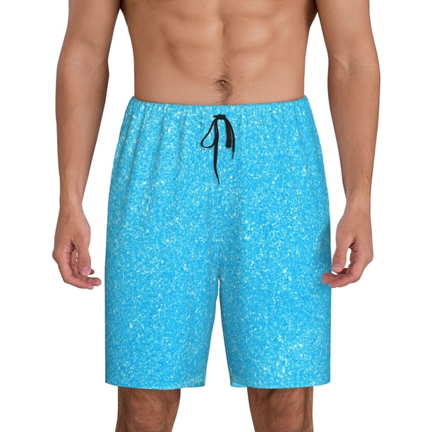 Balery Sky Blue Glitter Pantalones cortos de pijama de punto de algodón para hombre con cinturilla y bolsillos-Medium