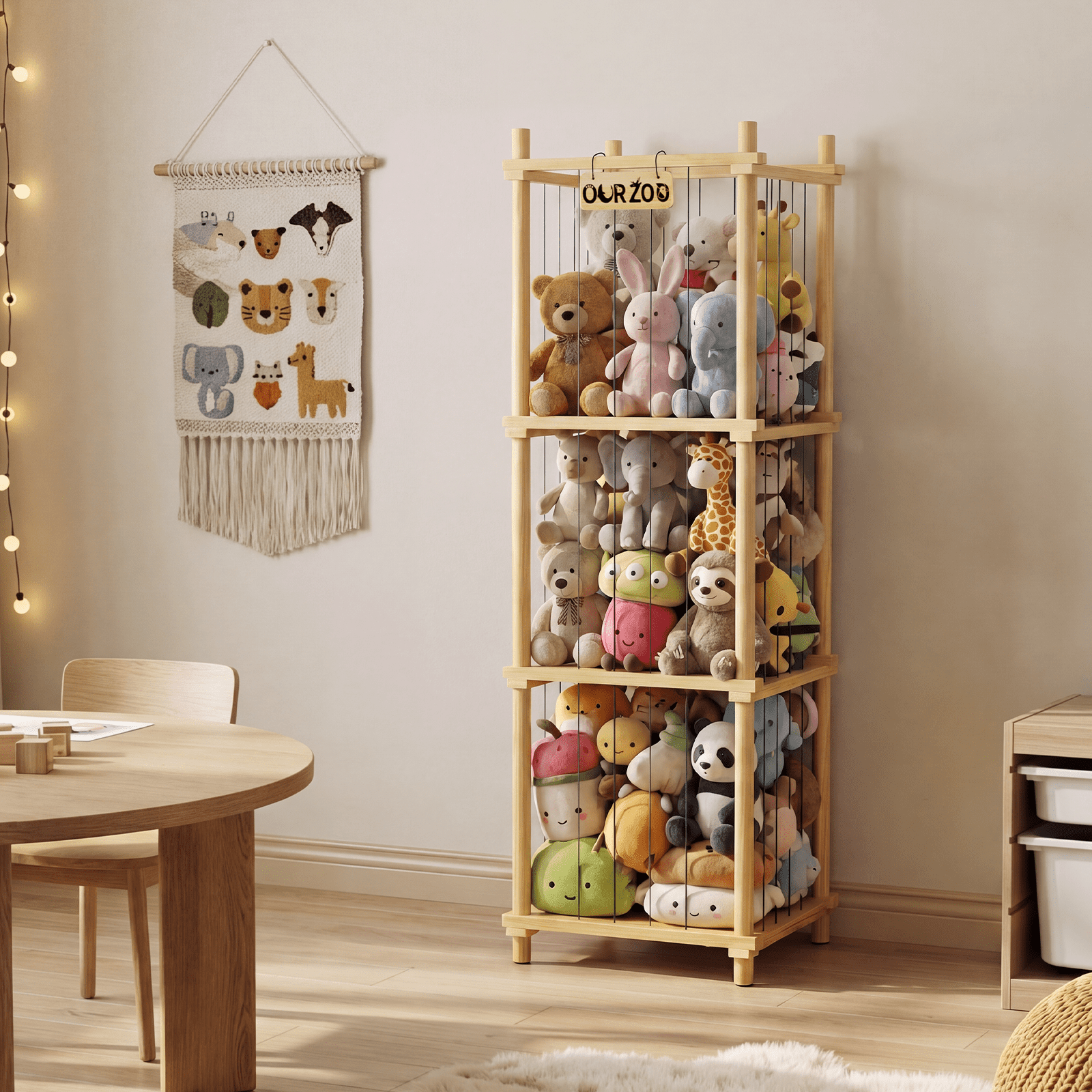 Stuffed Animal Zoo Storage Cage, 55'' Extra Large Toy Storage Bin Display for Kids Room, Playroom, Plushies, Stuffy, Toys Organizer Holder Basket