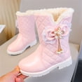 thumbnail image 7 of Girls Ankle Snow Boots Fleece Lined Bow Decor Faux Leather Snow Booties Kids Winter Warm Platform Boots Pink 2.5 Big Kids, 7 of 7