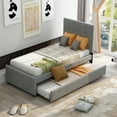 thumbnail image 2 of SESSLIFE Linen Upholstered Platform Bed with Headboard and Trundle, Twin Size Bed Frame, Furniture for Bedroom, Living Room, Guest Room, Gray, 2 of 9