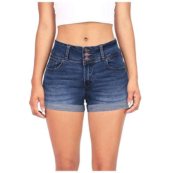 vigerkar Women Casual Summer Mid Waist Stretchy Denim Jean Shorts Junior Short Jeans (BU1, XXL)