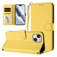 thumbnail image 2 of Wallet Case for iPhone 15 Plus, PU Leather Protective Case Wallet with Card Holder/Cash Slot, Flip Kickstand, Wrist Hand Strap, Magnetic Clasp, Shockproof Full Body Phone Cover, Yellow, 2 of 12