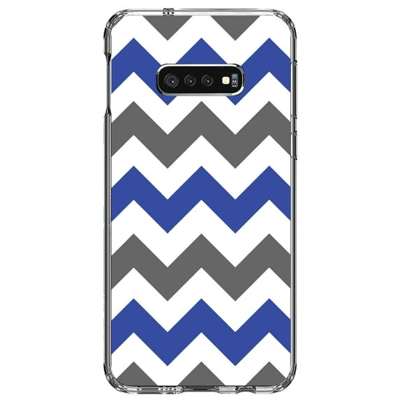 DistinctInk Clear Shockproof Hybrid Case for Samsung Galaxy S10e (5.8" Screen) - TPU Bumper, Acrylic Back, Tempered Glass Screen Protector - Blue Grey Stripes - Stripes Pattern