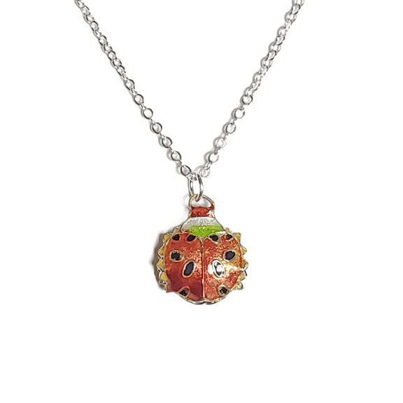 Red and Black Cloisonne Ladybug Necklace