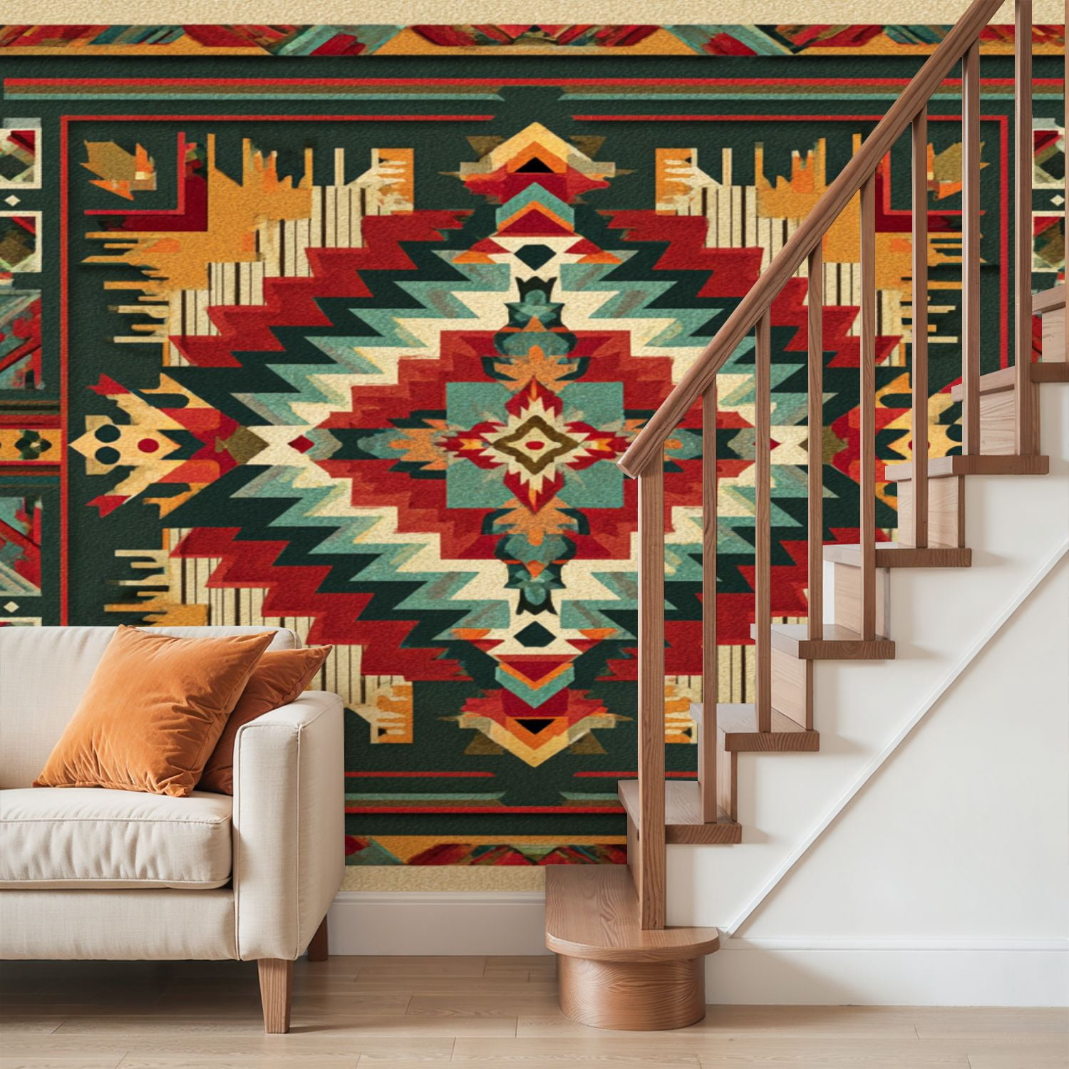 Wall Mural Peel and Stick Ethnic seamless Native Southwest American Indian Aztec Self-Adhesive Wallpaper Removable Wall Decal Wall Sticker Home Decor for Living Room Bedroom 69"x96"