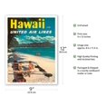 thumbnail image 2 of Hawaii - Outrigger Canoe (Wa’a) - Diamond Head Crater - United Air Lines - Vintage Hawaiian Travel Poster c.1960s - Master Art Print (Unframed) 9in x 12in, 2 of 4