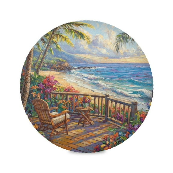 WOBOGO Hawaii Beach Round Placemats Set of 1 Heat Resistant Washable Kitchen Table Decorations 15.4in