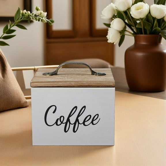 UPOUART Vintage White Wooden Coffee Capsule Storage Box with Dust-Filtering Lid Organizer for