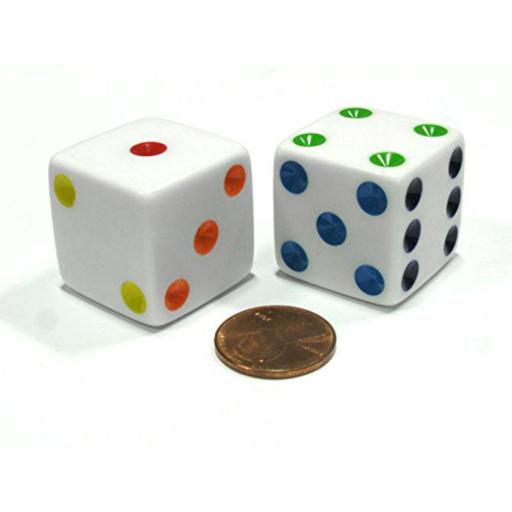Set of 6 D6 25mm Large Opaque Jumbo Dice - White with