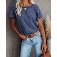 thumbnail image 4 of SHIBEVER Summer Tops for Women Short Sleeve Tops Casual Loose Fit Cute Crewneck T-shirt Ladies CuteSolid Color Tunic Tops Blouses Navy Blue XL, 4 of 5