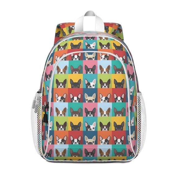 Boston Terrier Backpack for School,Cute School Bag,Schoolbag with Adjustable Shoulder Straps & Padded Back,15"x11.42"x5.5"