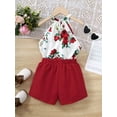 thumbnail image 5 of Mikrdoo Kid Girls Clothes 8Y,9Y,10Y,11-12Y Big Girls Rose Print Halter Summer Sleeveless Tops Elastic Fashion Shorts 2Pcs Outfits 11-12 Years Red, 5 of 10