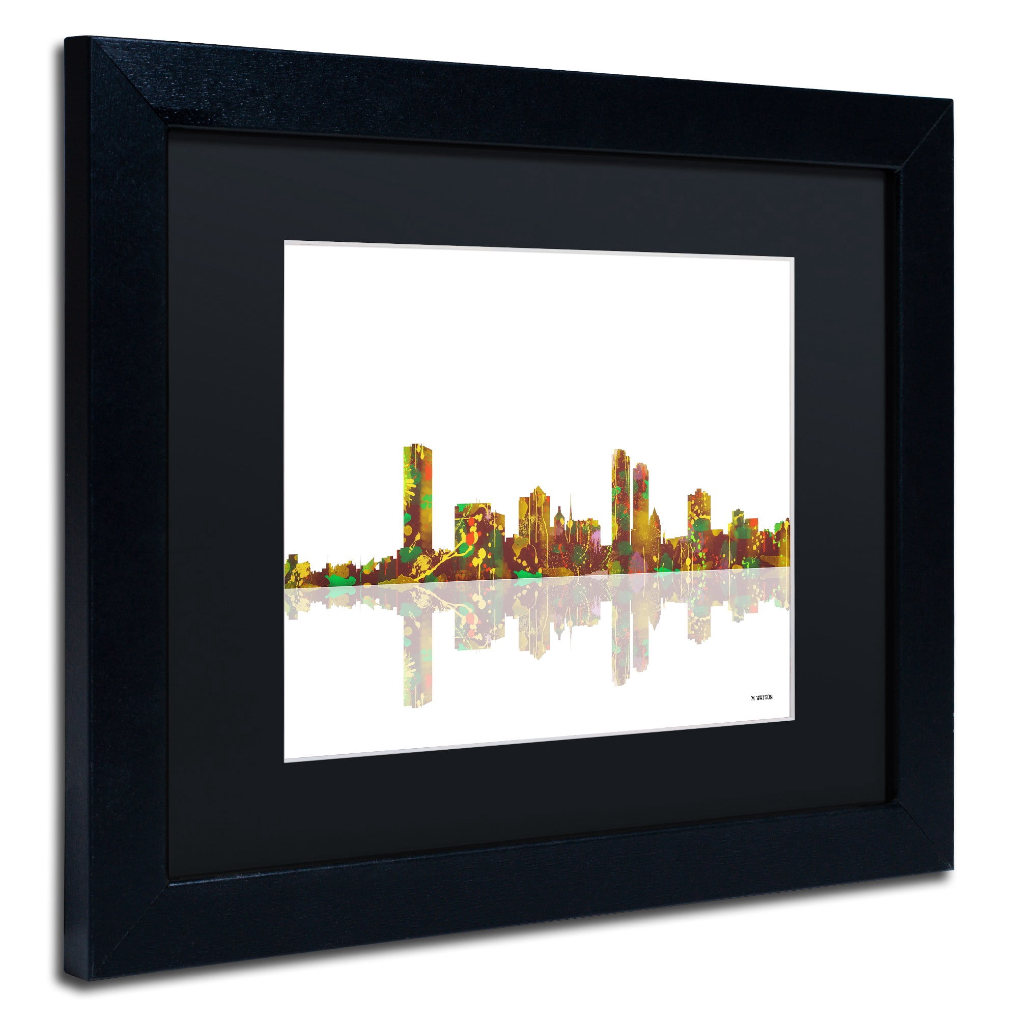 Trademark Fine Art "Milwaukee Wisconsin Skyline" Canvas Art by Marlene Watson Black Matte, Black Frame