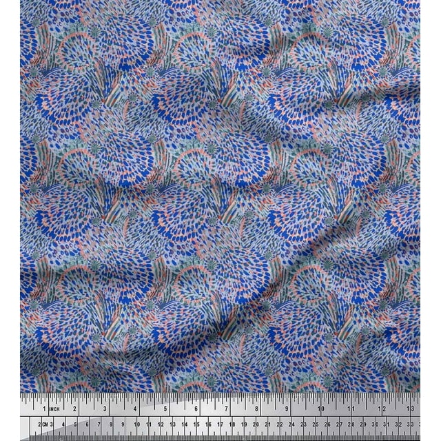 Soimoi Polyester Crepe Fabric Brush Stroke Abstract Printed Fabric 1 Yard 52 Inch Wide