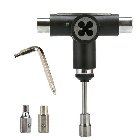 

Rosarivae All-In-One Multifunctional Portable T-tool Skate Tools Set Skateboard Tool for Skateboards Longboards Mini Skateboards and Cruisers (Black)