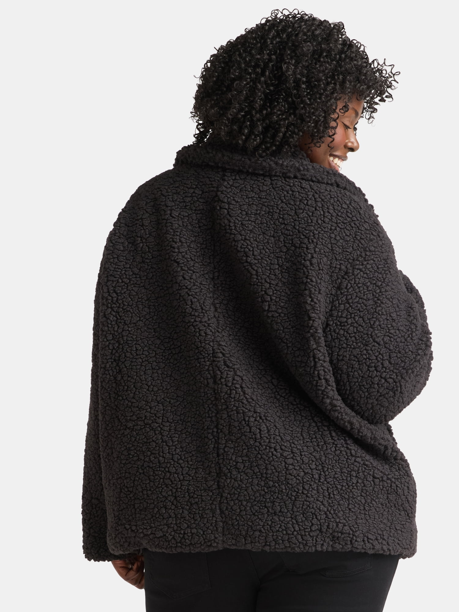 Time and Tru Women's and Women's Plus Teddy Double Breasted Jacket, Sizes XS-3X
