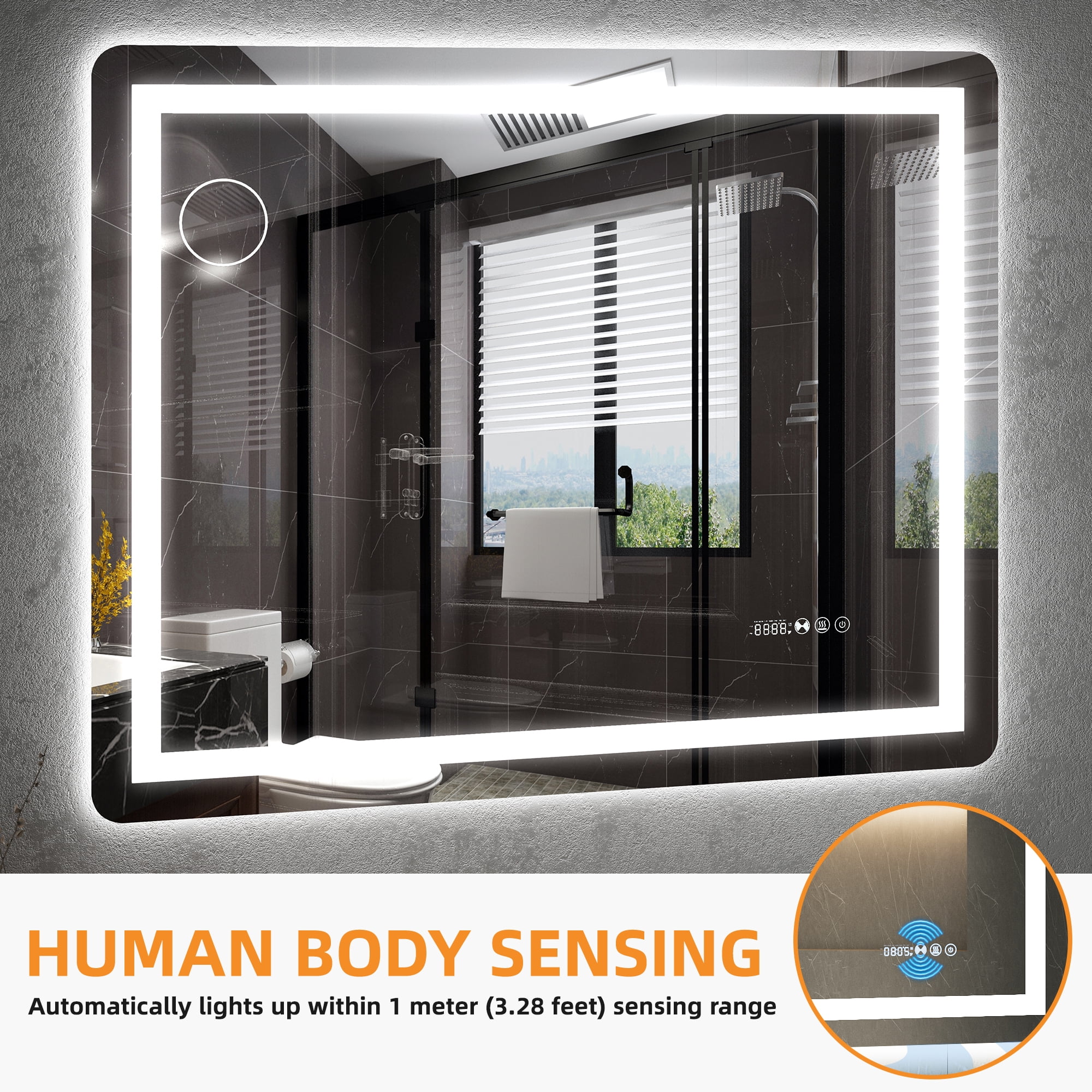 Uforic LED Bathroom Mirror with Front Light and Backlit,3 Colors Dimmable Adjustable LED Wall Mounted Mirror,Anti-Fog,40" x 32",Wall Mounted Mirror-Horizontally Only
