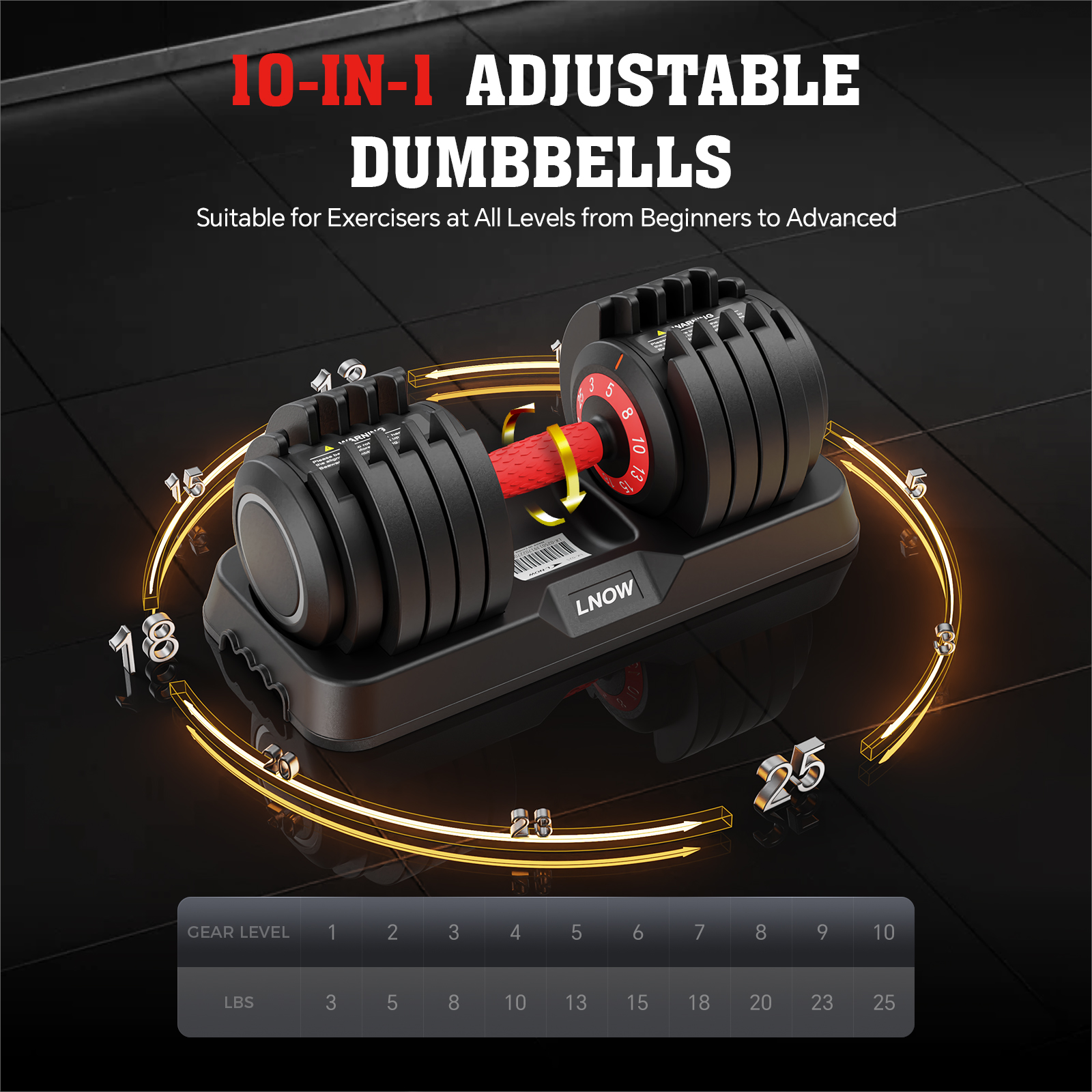 LNOW 25 Lb Adjustable Dumbbell Pair 10-in-1 photo 3