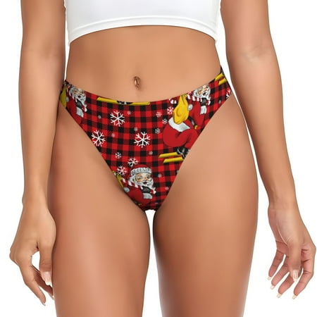 JUNZAN Vintage Santa Skiing Red Plaid Print Women s Sexy G-String Underwear Thongs Seamless Panties Undies Low Rise Thong Panties for Everyday Wear Yoga & Special Occasion-X-Small