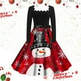 thumbnail image 1 of Vestido Informal Retro Con Cordones y Cuello Cuadrado de Manga Larga Con Estampado Navideño Para Mujer, Otoño E Invierno (1), 1 of 3