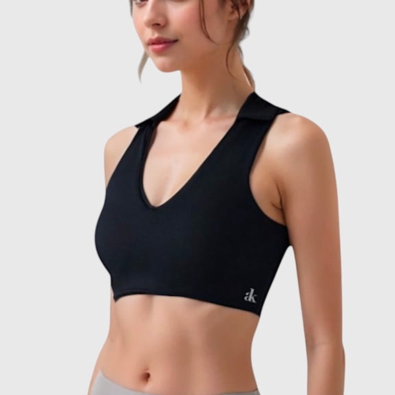 Active Women's Collared V-Neck Athletic Crop Top - Small, Black