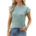thumbnail image 6 of Workout Tops for Women Viikei Womens Plus Size Round Tops Solid Color Casual Shirt for Womens,Women's Fashion Solid Round Neck Short Sleeves Casual T-Shirt Top, 6 of 7