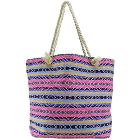 Pink Multicolor Stripe Tribal Pattern Oversize Beach Tote Bag