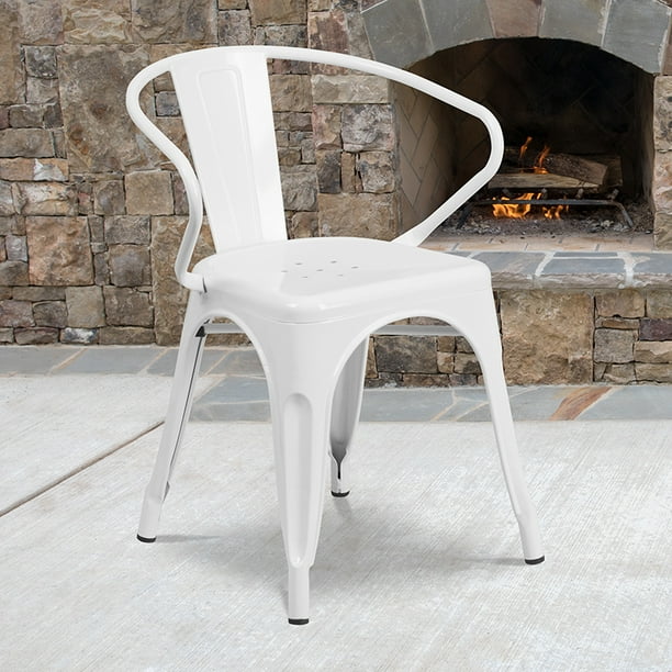 Commercial Grade White Metal IndoorOutdoor Chair with Arms Walmart