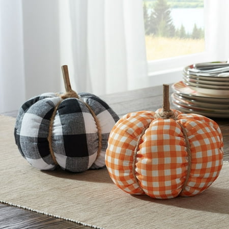 Way To Celebrate Harvest Plaid Fabric Pumpkins, 2 Count