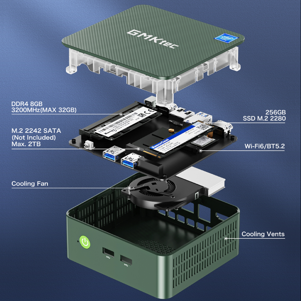 GMKtec Mini PC Intel N150 (up to 3.6GHz), 8GB RAM 256GB SSD, Windows 11 Pro Desktop Computer, Dual HDMI, 4 x USB3.2, WiFi 6/BT5.2, NucBox G3 Plus
