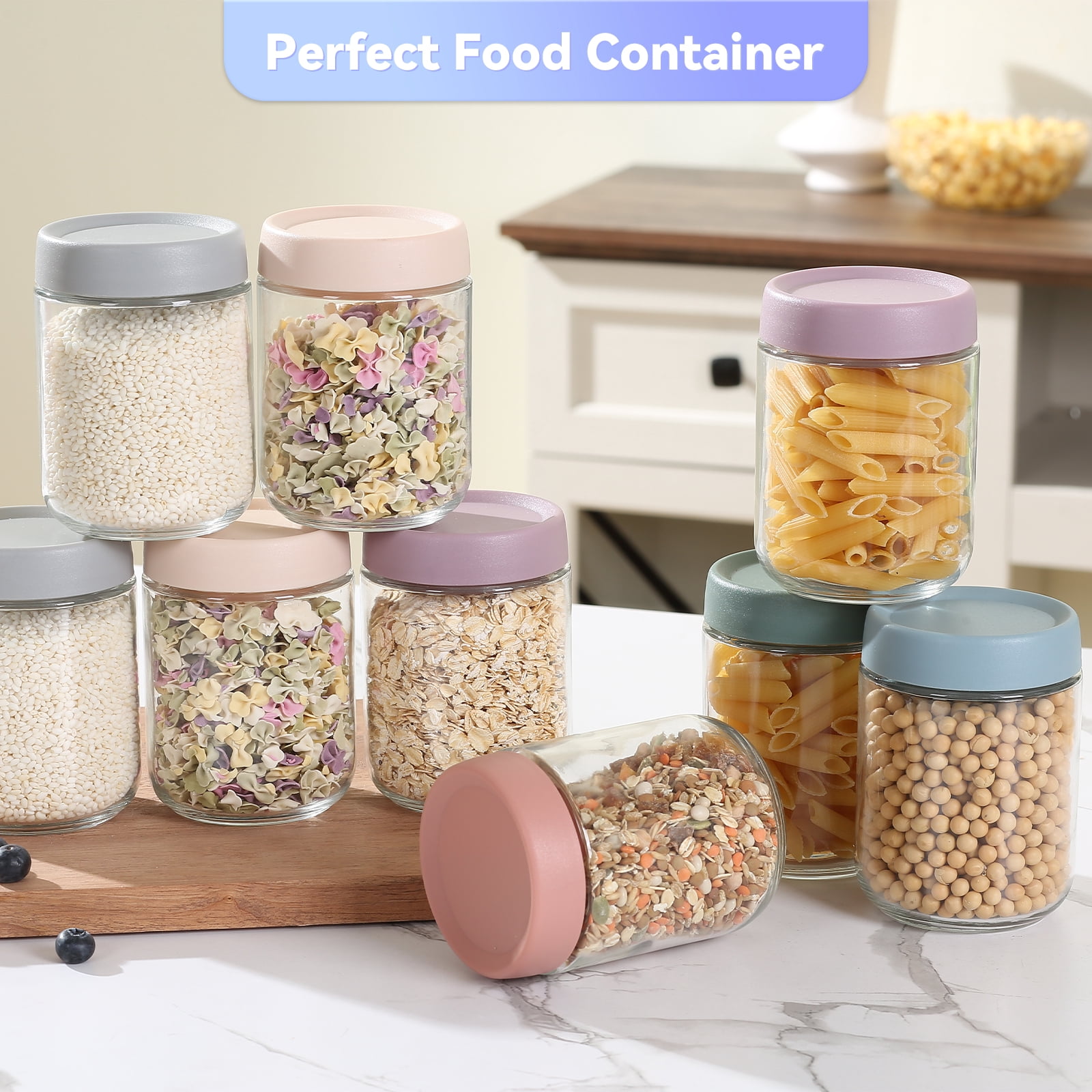 Novelinks 12 Pack Overnight Oats Containers with Plastic Lids,16 Oz Glass Mason jars with Airtight Lids, Clear Glass Fruit Yogurt Storage Jar,Kitchen Canisters