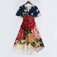 thumbnail image 5 of Casual Summer Dresses for Women 4th of July American Flag Short Sleeve Wrap V Neck Tie Waist A-Line Flowy Midi Sundress, 5 of 6