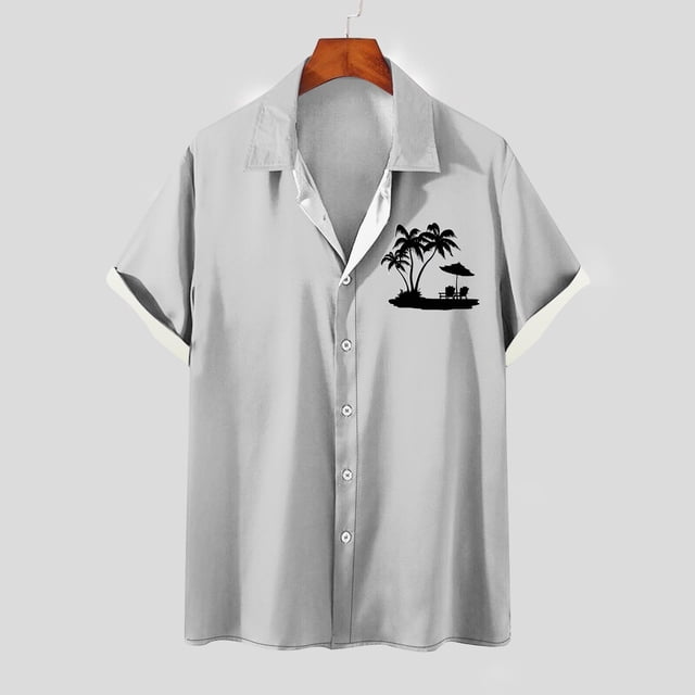 Mefallenssiah Mode Hommes Confortable Impression Manches Courtes Col Chemise Chemisier