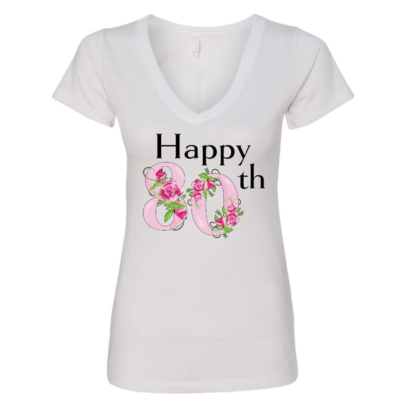 Inktastic Happy 80th Birthday with Roses Women's V-Neck T-Shirt