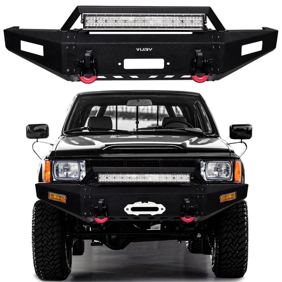 Vijay For 1989-1990-1991-1992-1993-1994-1995 Toyota Pickup Black Front Bumper with D-Rings and Aluminum LightBar
