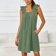thumbnail image 4 of Hkoxplj Womens Cotton Blend Nightgown Square Neck Ruffle Fly Sleeve Short Dress with Pockets Smocked A Line Casual Sleepwear Summer Loungewear Beach Outfit Plus Size Solid Color Soft, 4 of 6