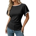 thumbnail image 2 of Cinched Waist Tops for Women Summer Short Sleeve Boat Neck Dressy Casual Blouse Going out Tops Brunch Outfits, 2 of 7